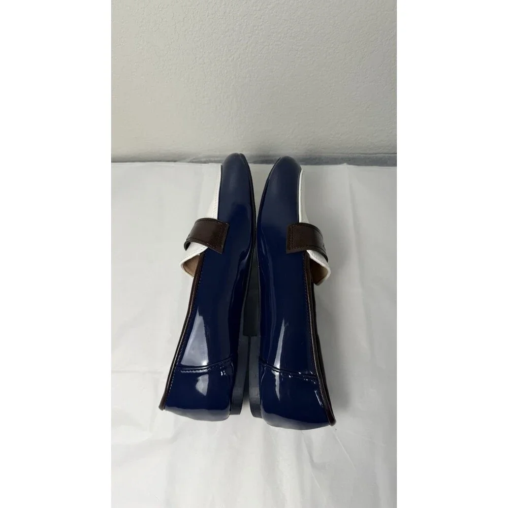 Women’s Colorblock Loafers Navy White Brown Patent Flats EU 40 New